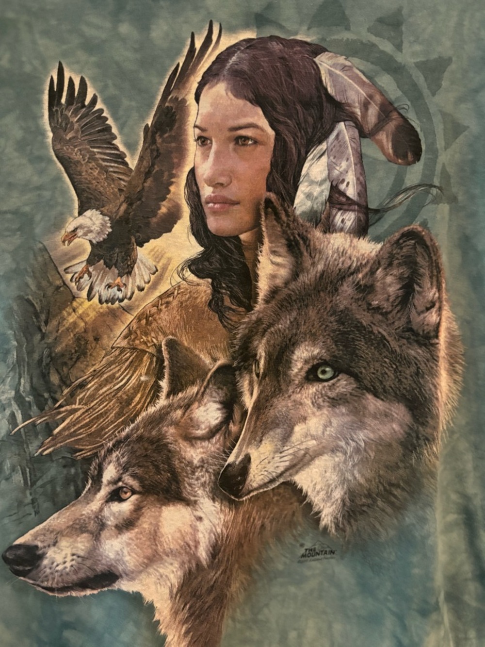 The Mountain•2011 Wolf Native American Graphic Tee Tie Dye USA Medium